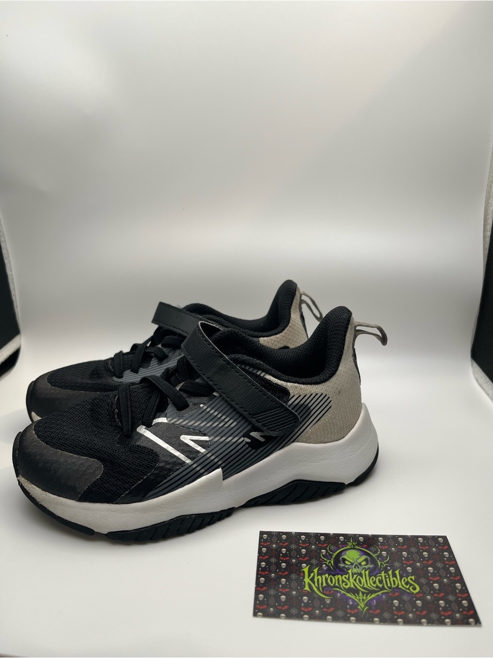 New Balance Black and Gray Kids Hook-and-Loop Sneakers